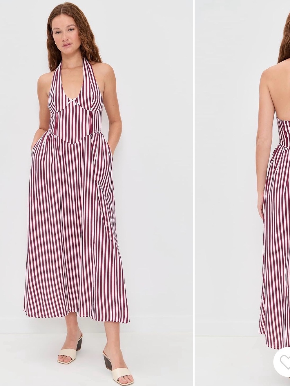 Striped Halter Maxi Dress in Burgundy and White